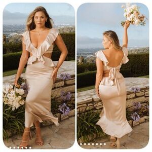 NWOT Show Me Your Mumu Zoey Gold Ruffle Midi Dress XXS